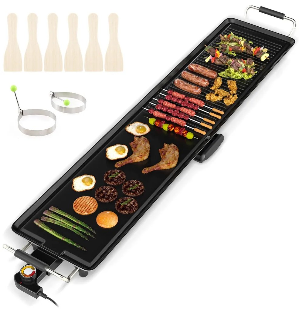 Grelhador elétrico Grelha com 2 superfícies de cozedura Termostato de 4 níveis 116,5 x 24 x 10,5 cm Preto