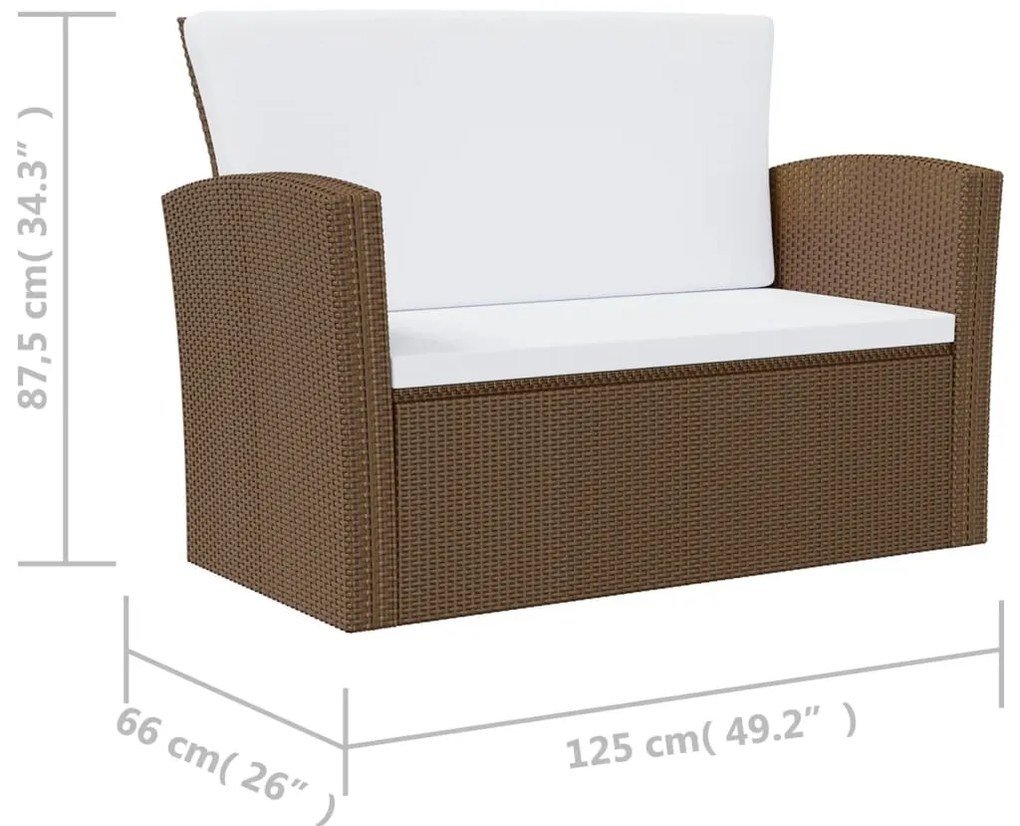 8 pcs conjunto lounge jardim c/ almofadões vime PE castanho