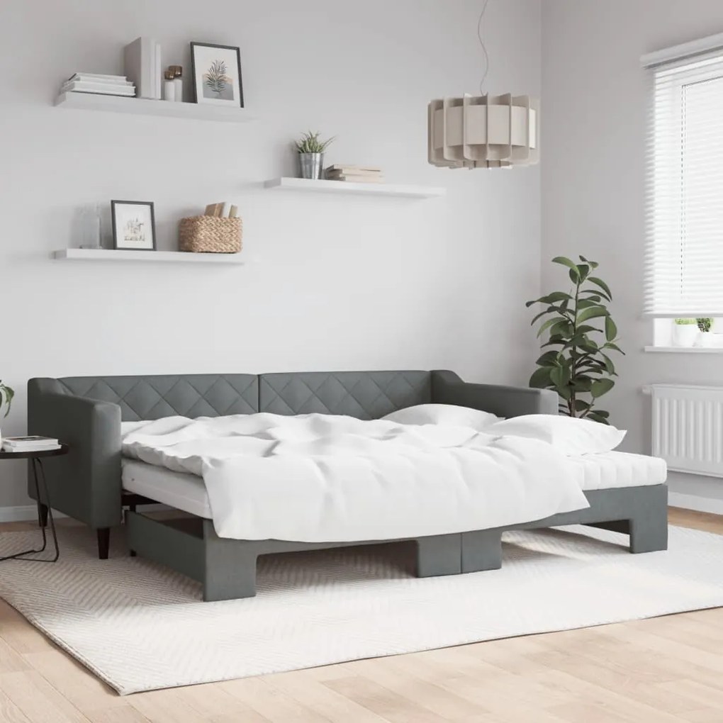 vidaXL Sofá-cama c/ gavetão e colchões 90x200cm tecido cinzento-escuro