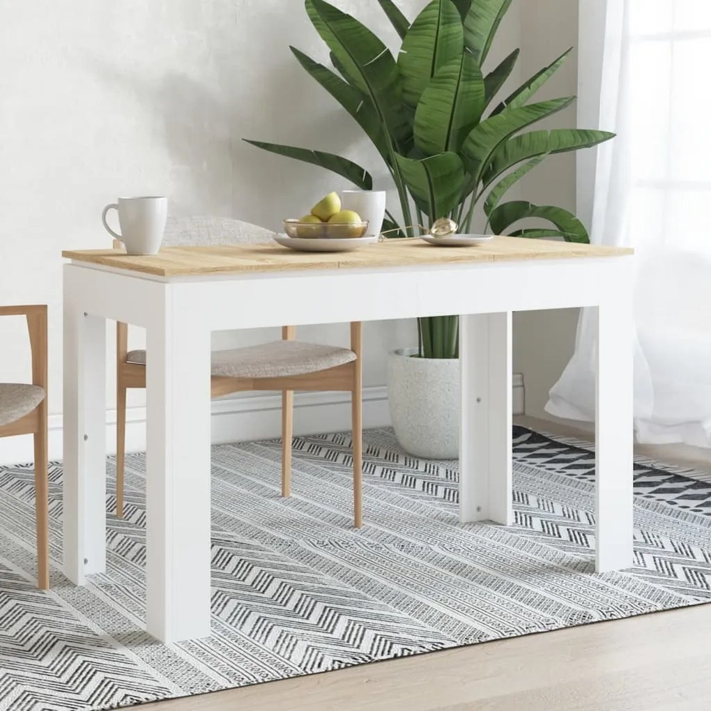 vidaXL Mesa jantar 120x60x76 cm contraplacado carvalho sonoma e branco
