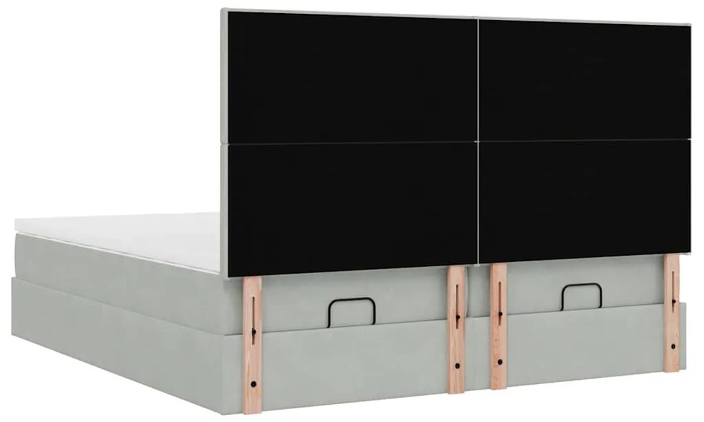 Estrutura cama otomana colchões 160x200cm veludo cinzento claro