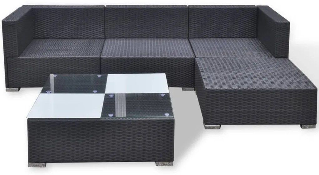 5 pcs conjunto lounge de jardim c/ almofadões vime PE preto