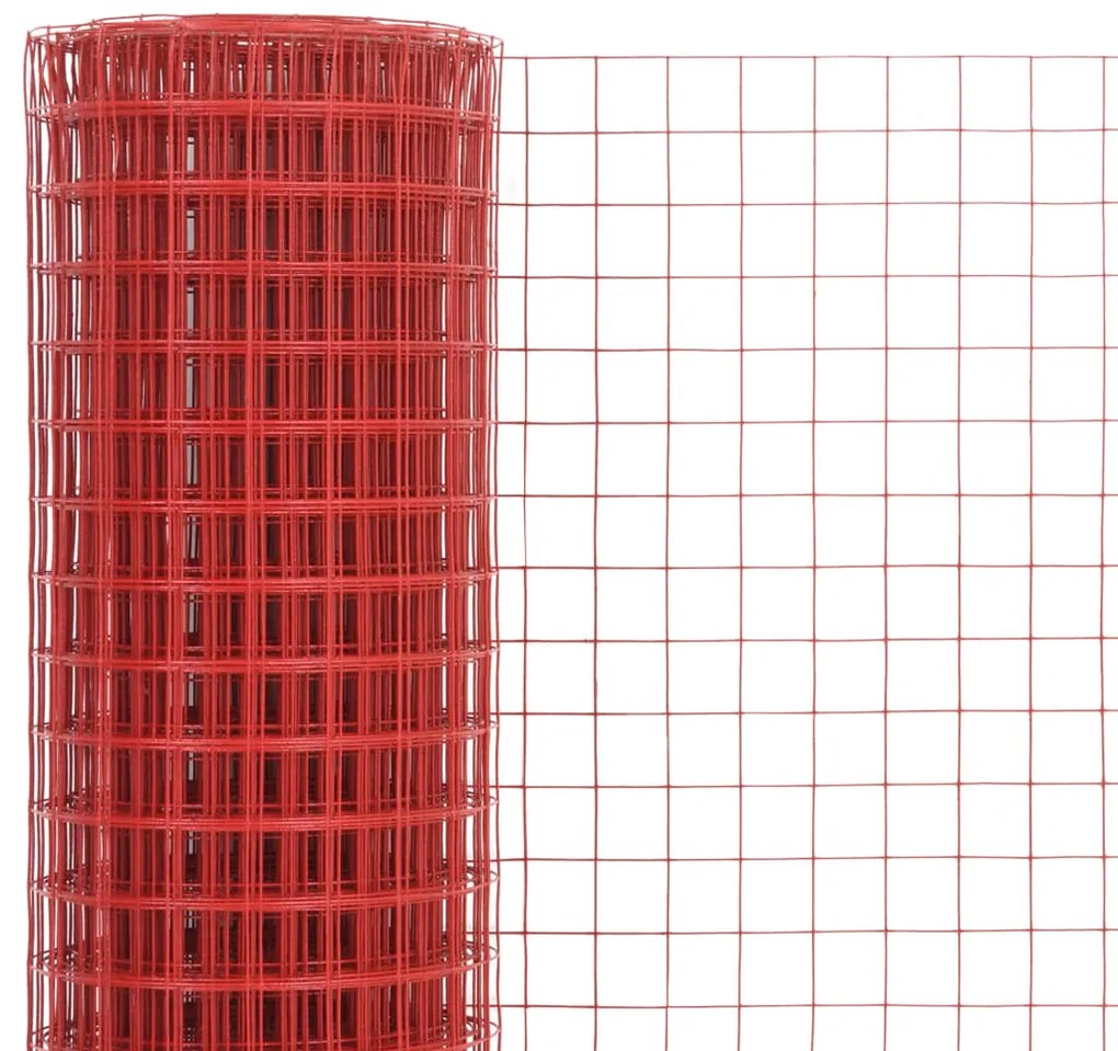 Cerca arame galinheiro 10x0,5m aço c/ revestimento PVC vermelho