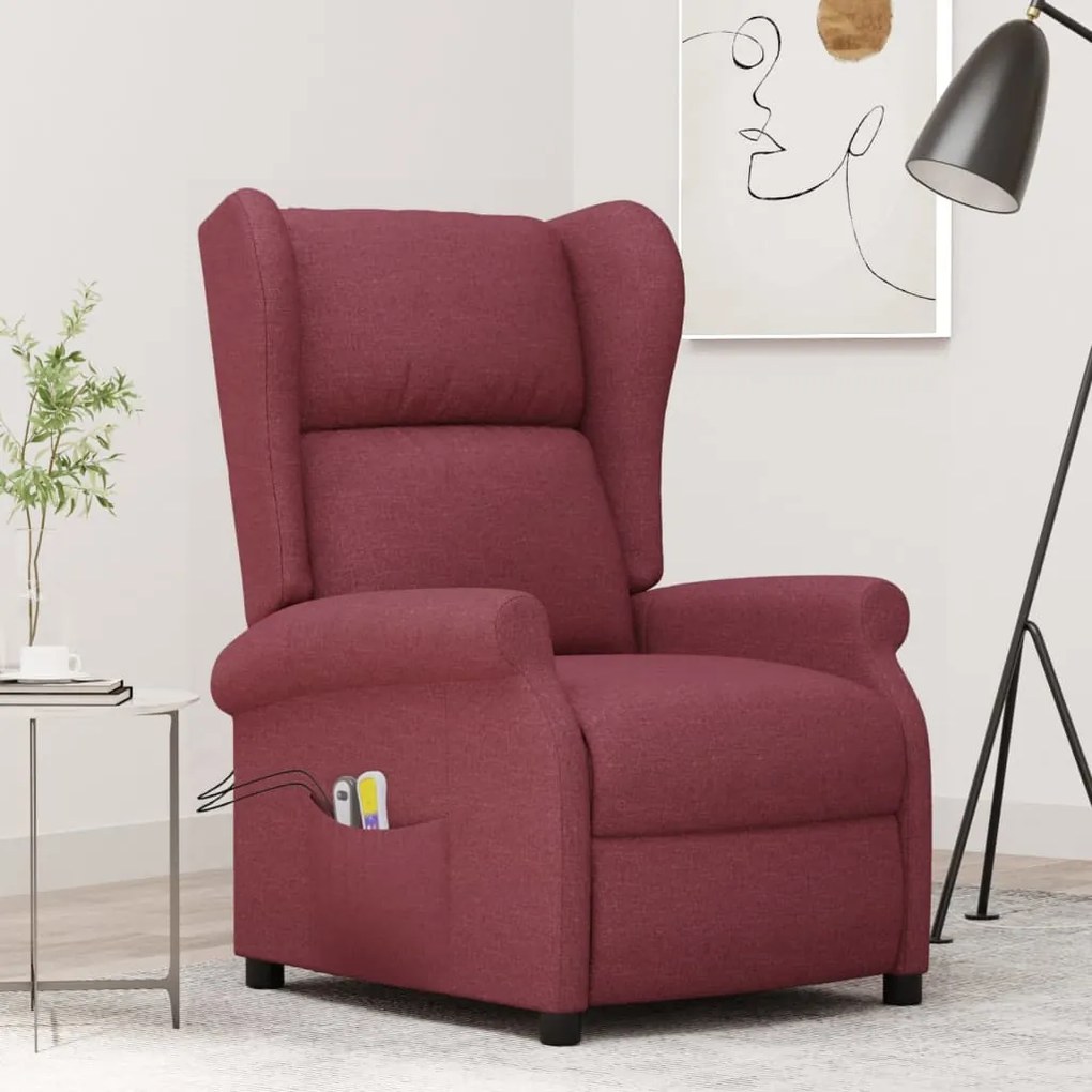vidaXL Poltrona de massagens elétrica tecido vermelho tinto