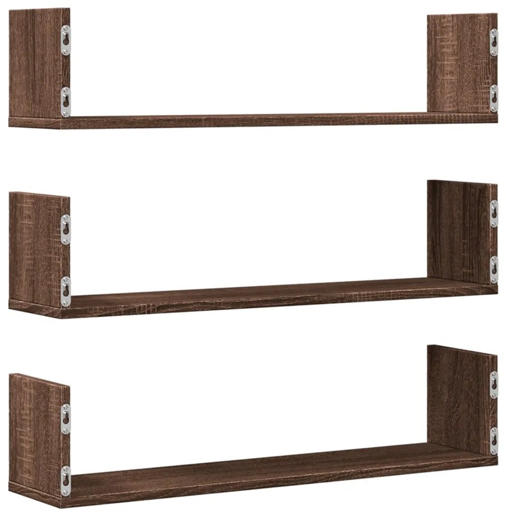 Prateleiras de parede 3 pcs derivados madeira carvalho castanho