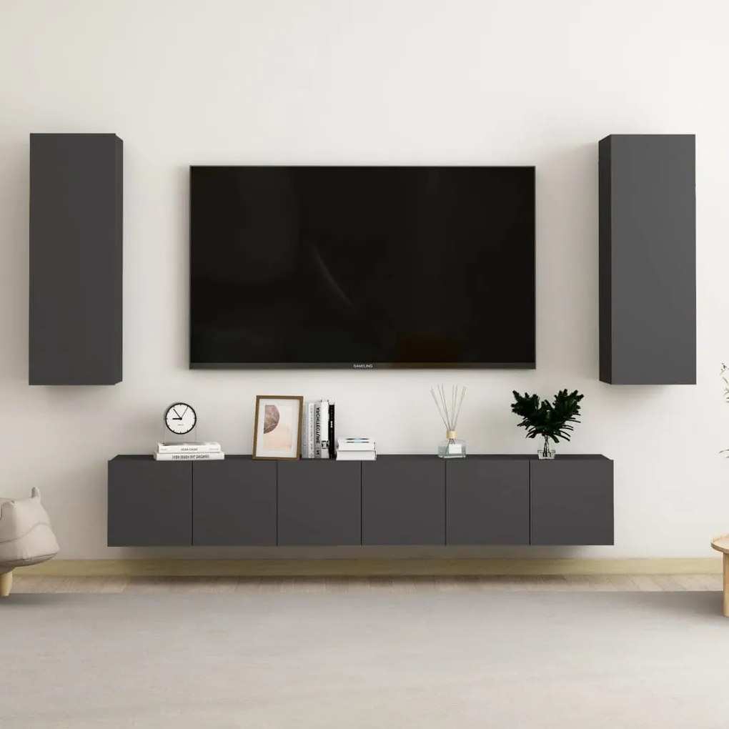 vidaXL 5 pcs conjunto de móveis de TV contraplacado cinzento