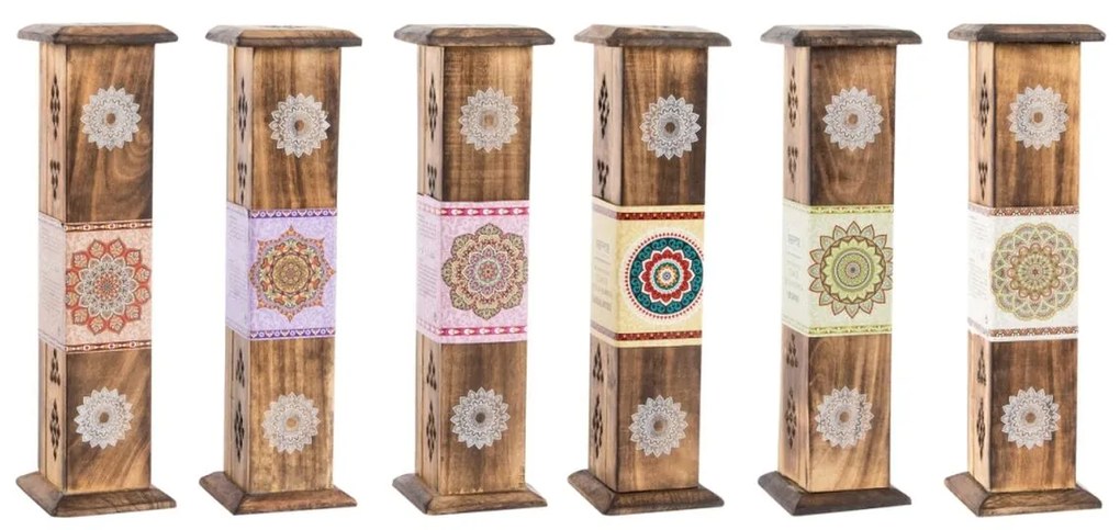 Incenso DKD Home Decor Suporte 8 x 8 x 30 cm Madeira Mandala Índio (6 Peças)