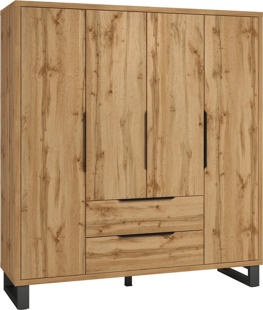 Roupeiro Avicavu 115, Preto, Carvalho wotan, 210x191x60cm, 221 kg, Portas para roupeiro: Com dobradiças