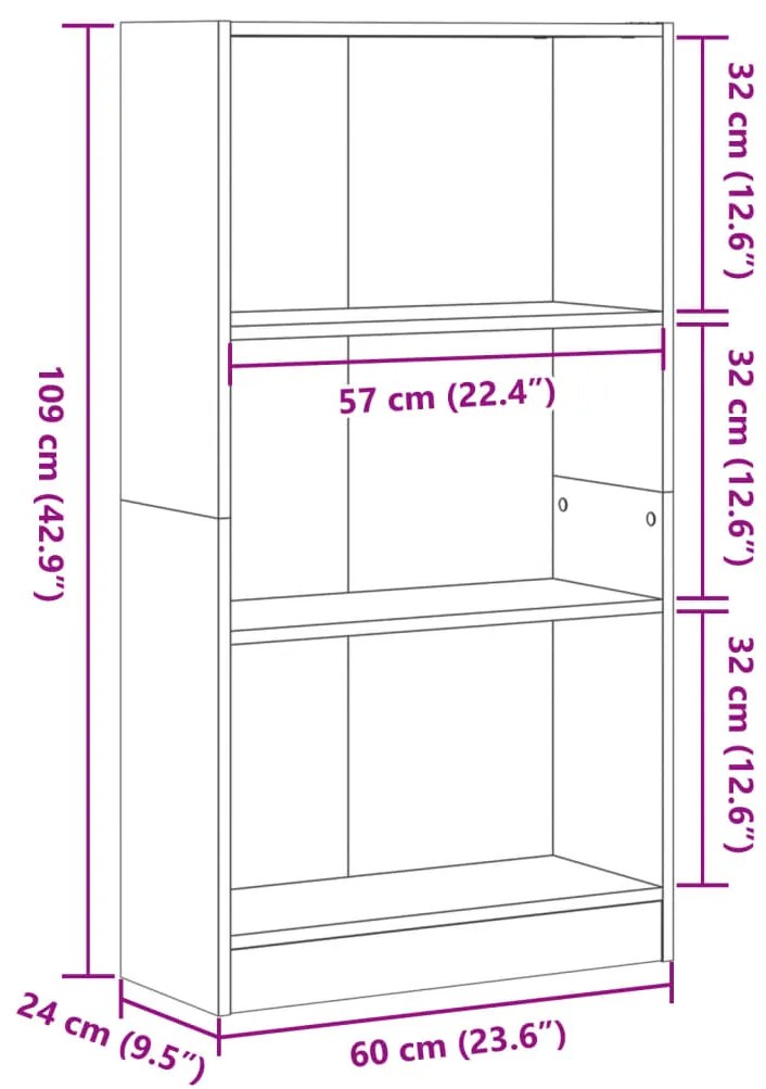 Estante 60x24x109 cm derivados de madeira carvalho castanho