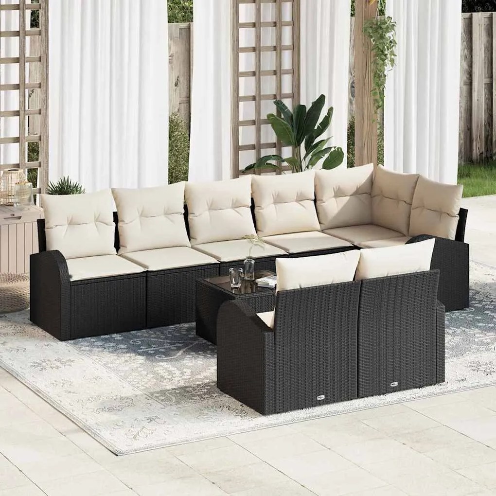 vidaXL Conjunto de Sofá de Jardim 9 pcs Preto e Branco vime PE
