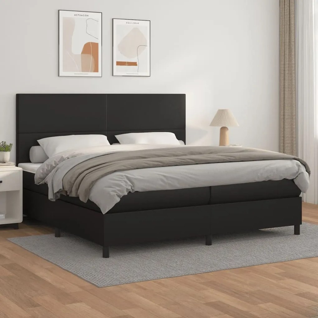 vidaXL Cama com molas/colchão 200x200 cm couro artificial preto