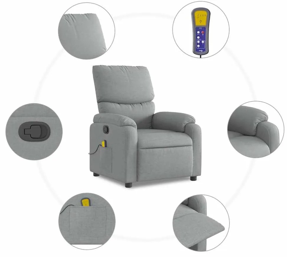 Poltrona de massagens reclinável tecido cinzento-claro
