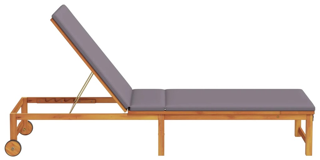 Espreguiçadeira com almofadas cinza claro de madeira sólida de acácia