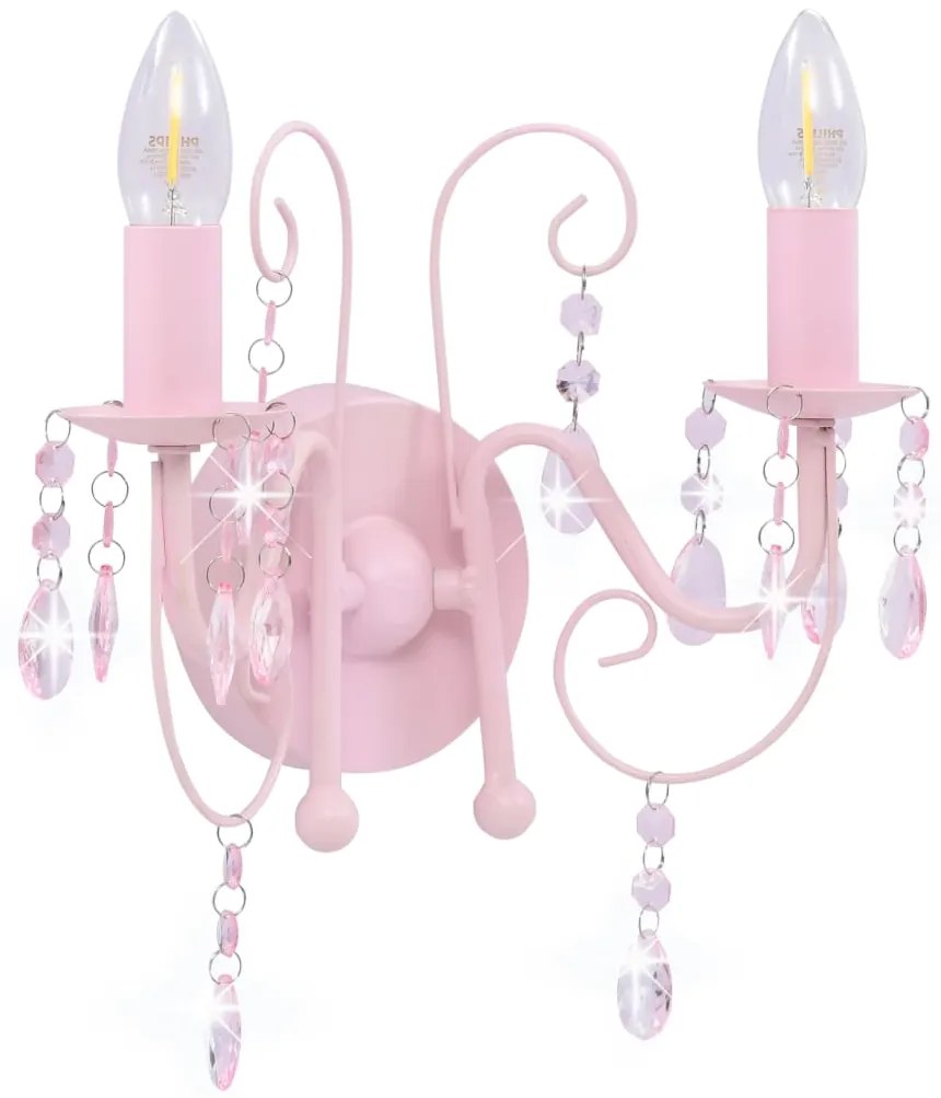 Candeeiro de parede com contas 2 x lâmpadas E14 rosa