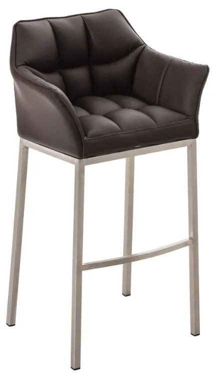 Banco de bar Damaso em couro sintético e com estrutura prateada 64 x 110 x 48 cm Castanho