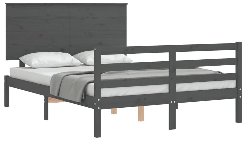 Estrutura de cama com cabeceira 140x190 cm madeira maciça cinza