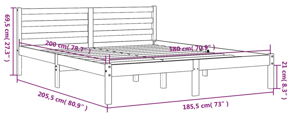 Estrutura de cama 180x200 cm madeira pinho maciço castanho cera