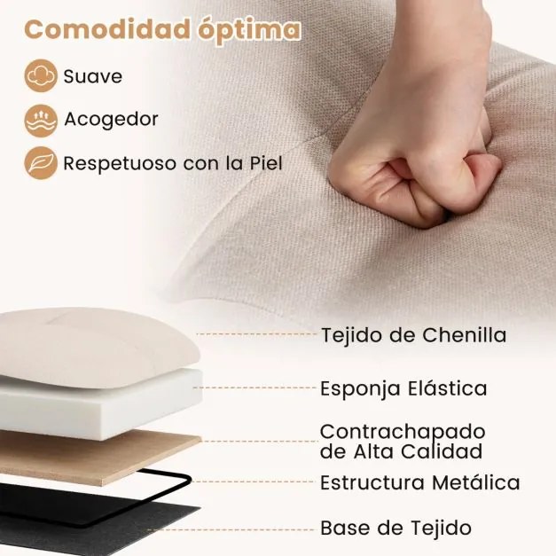 Conjunto de 2 bancos de bar modernos estofados em chenille com altura ajustável, encosto e assento acolchoados, apoio para os pés e giratórios, bege