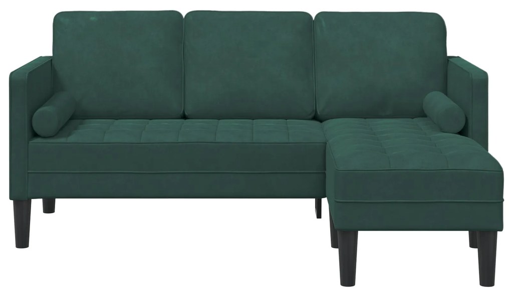 Sofá de 3 lugares com chaise L verde escuro 160 cm de veludo