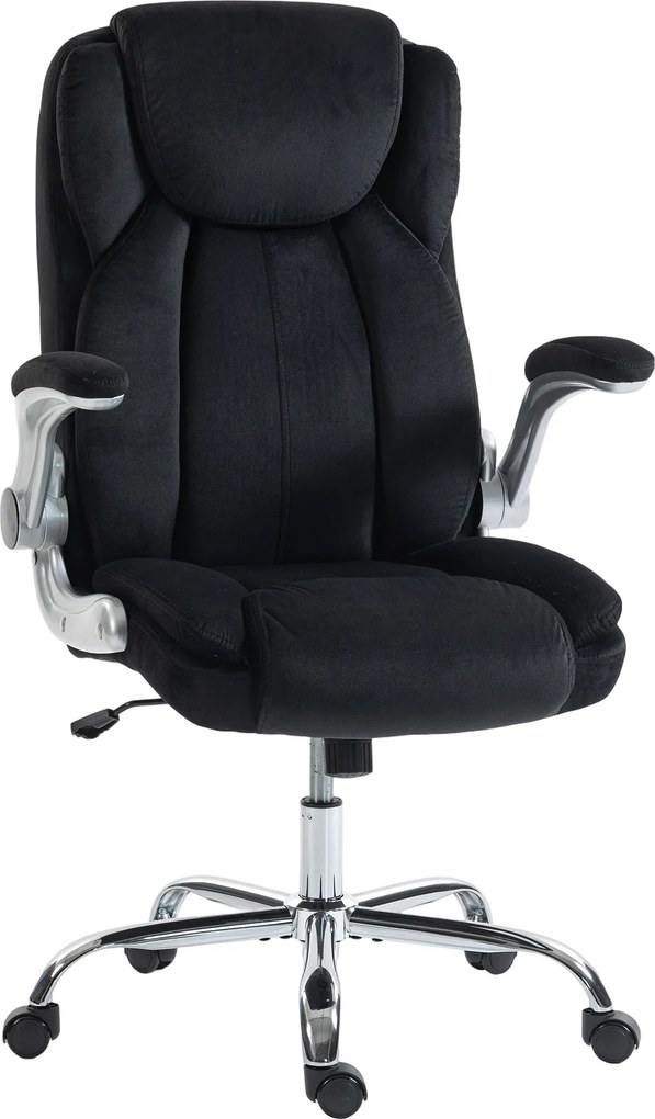 Cadeira de Escritório Apoios de Braços Rebatíveis Altura Ajustável Função Basculante e Estofada em Veludo 68x69x118 cm Preto