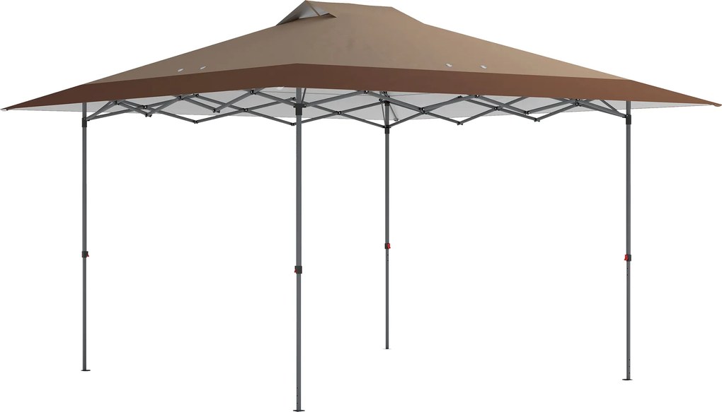 Outsunny Tenda Dobrável Pop-up 4x4 m com Bloqueio Central UPF50+ Altura Ajustável Sacos de Areia e Bolsa com Rodas Bege e Castanho | Aosom Portugal