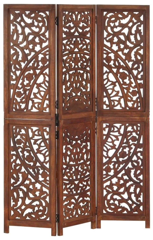 Biombo esculp mão 3 painéis 120x165cm mangueira maciça castanho
