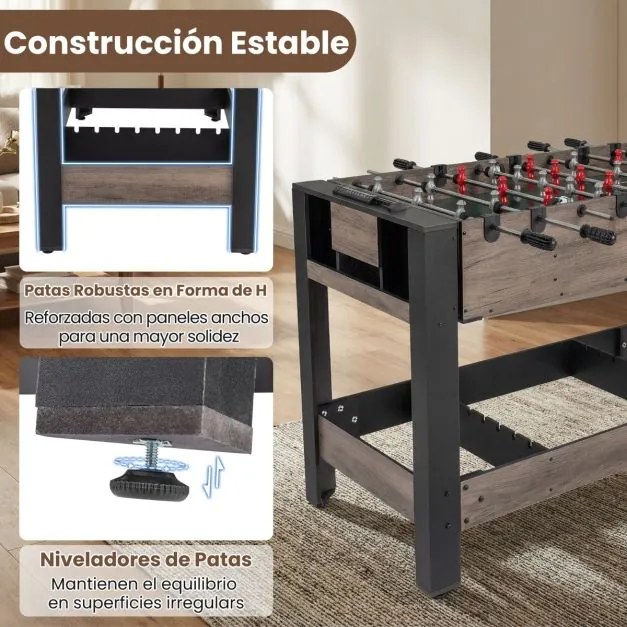 Mesa jogos giratória 3 em 1 com matraquilhos, bilhar e pingue-pongue preta e castanha