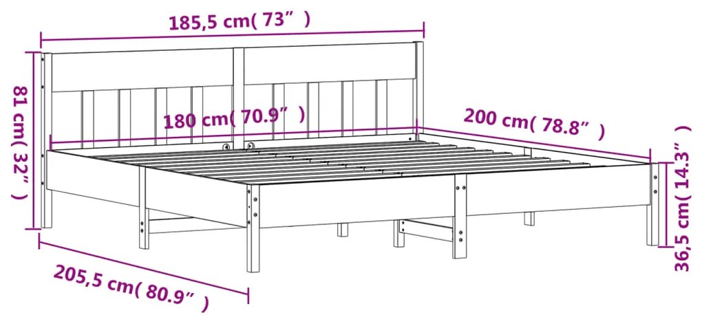 Cama sem colchão 180x200 cm madeira de pinho maciça branco