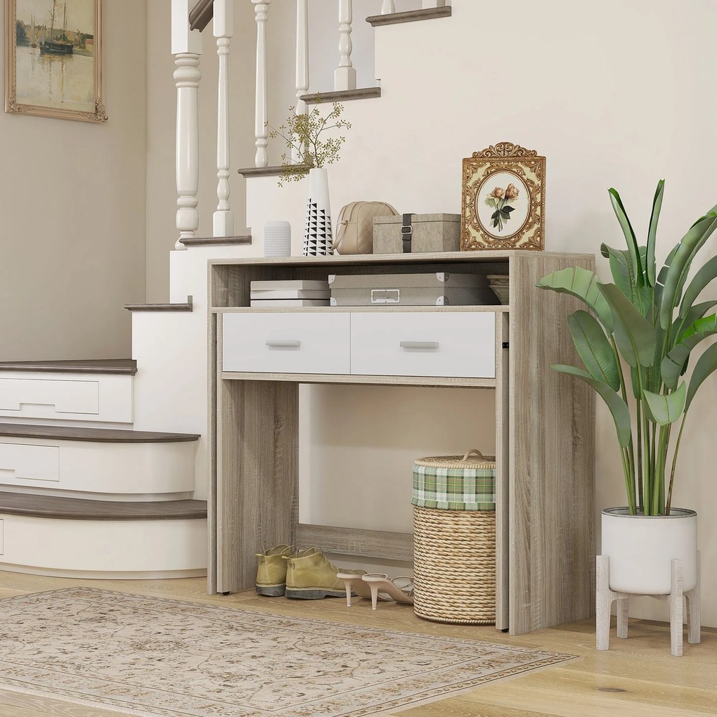 Mesa Consola Moderna de Entrada de 2 Níveis com Trilhos Deslizantes 2