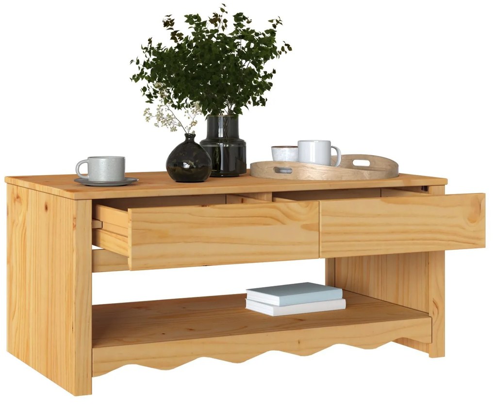 Mesa de Café vidaXL "DRAMMEN" 99x55x45 cm Madeira Sólida de Pinheiro