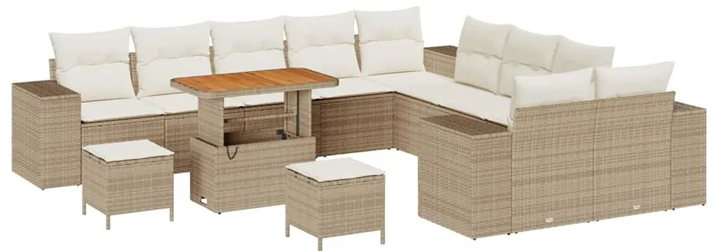Conjunto de Sofá de Jardim VidaXL de 13 peças com Almofadas Bege Vime