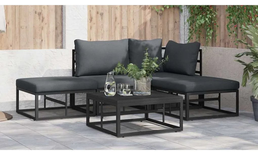 Conjunto de Sofá de Jardim 4 pcs Preto 211.5 x 141.5 x 71 cm