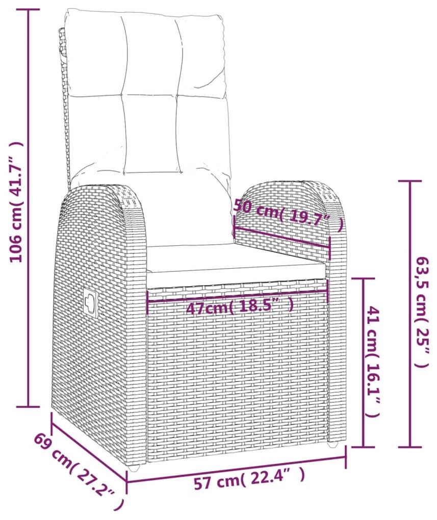 3 pcs conjunto lounge de jardim vime PE e aço preto