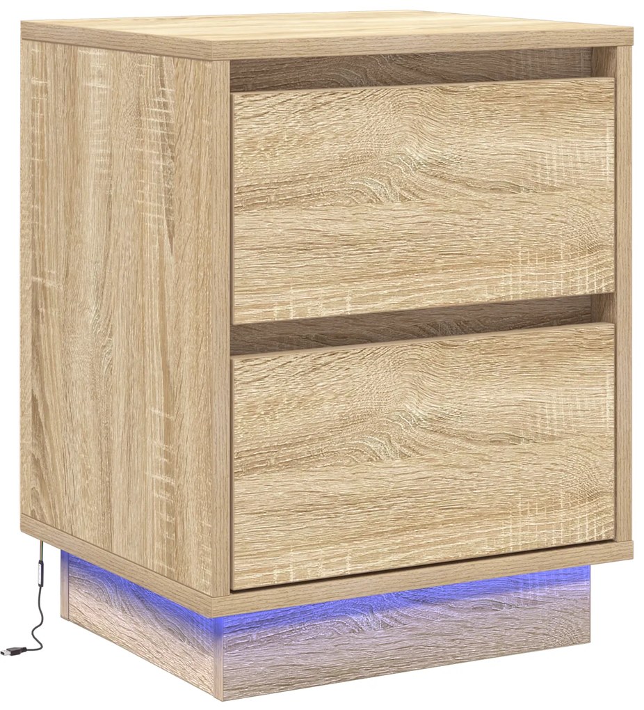 Mesa de Cabeceira com Luzes LED Carvalho Sonoma 39x34,5x50 cm