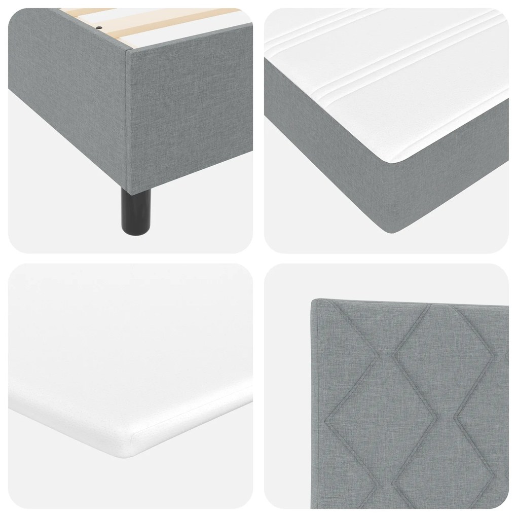Cama Box Spring com Colchão Cinza Claro Cama Pequena de Tecido