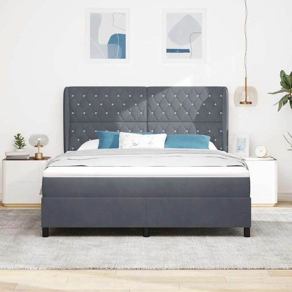 Cama Box com Colchão Cinza Escuro 180x200 cm em Veludo