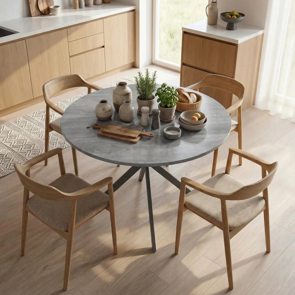 Mesa de Jantar Redonda, 100 x 100 x 75 cm (CADEIRAS NÃO INCLUIDAS), Para 4 Pessoas, Cinzento
