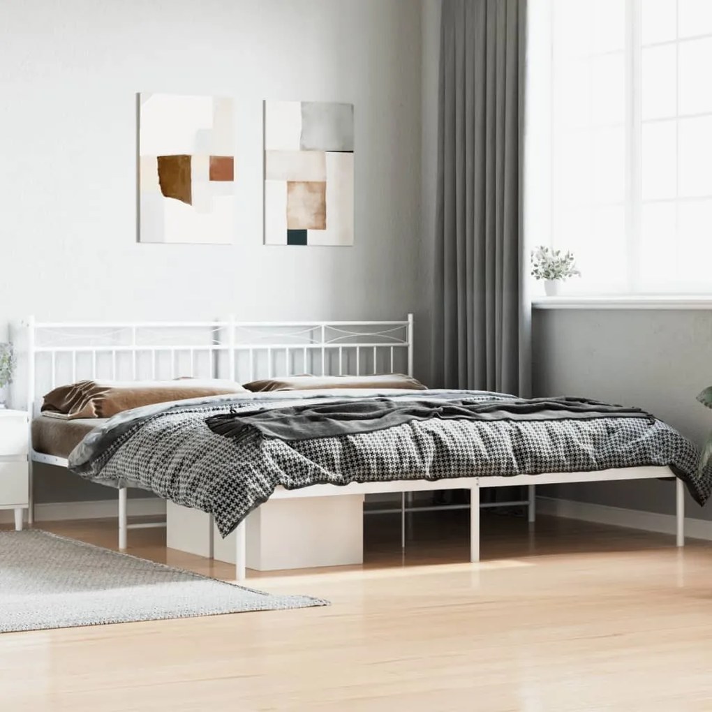 373747 vidaXL Estrutura de cama com cabeceira 200x200 cm metal branco