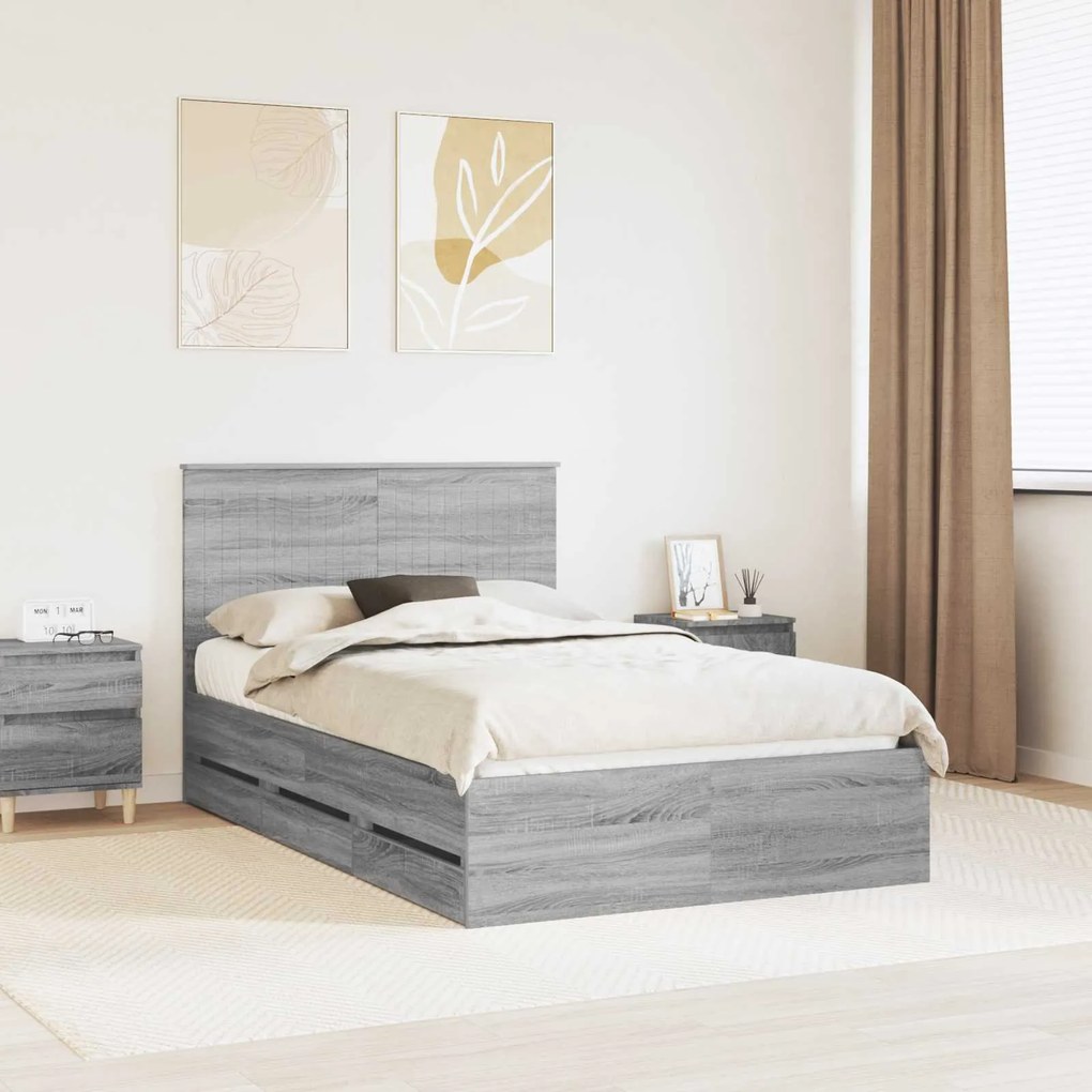 vidaXL Estrutura da Cama com gaveta Cinza Sonoma 120 x 190 cm