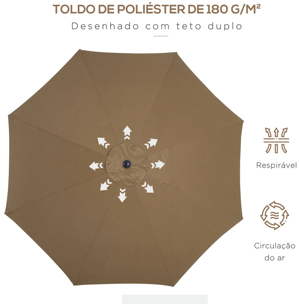 Chapéu de Sol Ø300x240 cm Chapéu de Sol a Manivela com Teto Inclinável