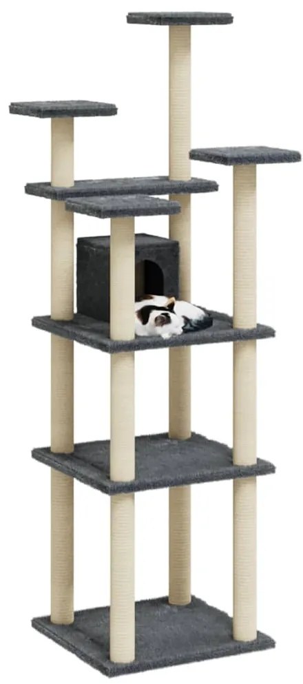 Árvore p/ gatos c/ postes arranhadores sisal 171cm cinza-escuro