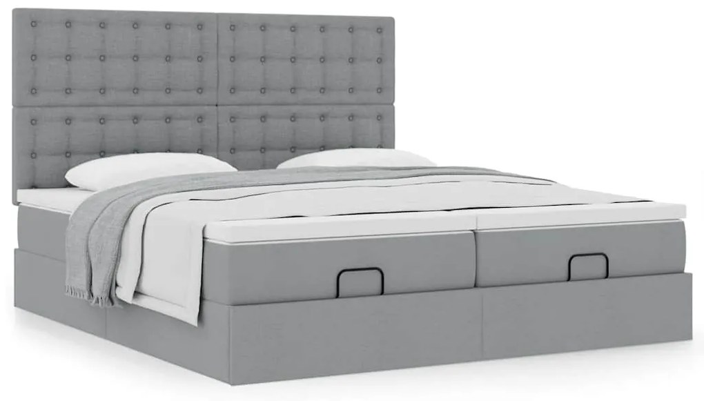 Estrutura de cama otomana com colchões tecido cinzento claro