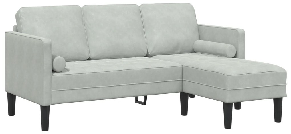Sofá de Jardim vidaXL com Banco e Almofadas L-Shaped Veludo Cinzento C