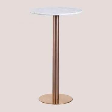 Mesa Alta De Bar Redonda Ø60 Cm Em Pedra Natural Xiren Mármore Branco Guangxi - Ouro Rosa Escovado - Sklum