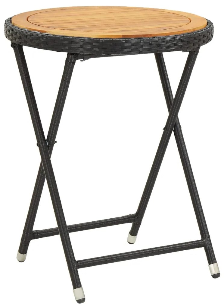 46205 vidaXL Mesa de chá 60 cm vime PE e madeira de acácia maciça preto
