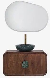 Conjunto De Móvel De Casa De Banho Suspenso 95x45 Cm Em Madeira De Manga E Pedra Natural Kivalina Mármore Verde Udaipur - Madeira De - Sklum