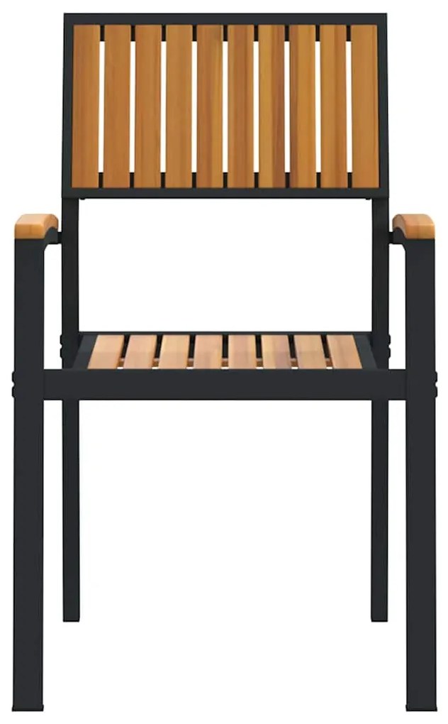 Cadeiras de Jardim Empilháveis 6 pcs Aço Preto e Madeira Sólida de Acá