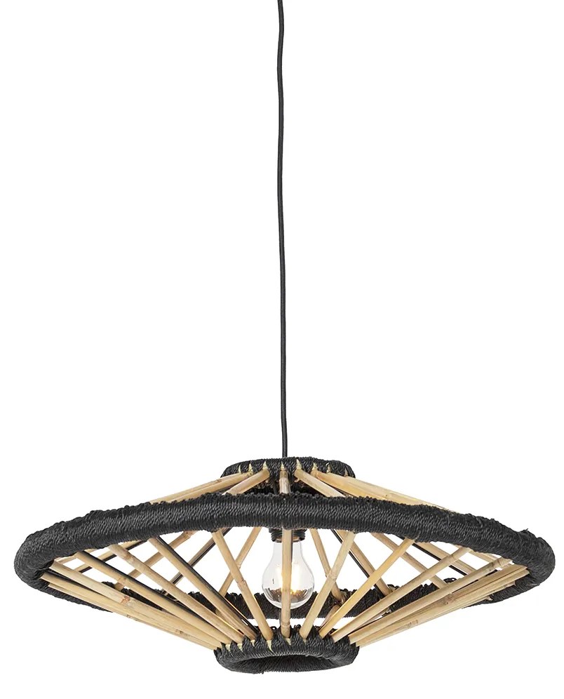 Candeeiro de suspensão oriental em bambu com preto 60 cm - Evalin Oriental