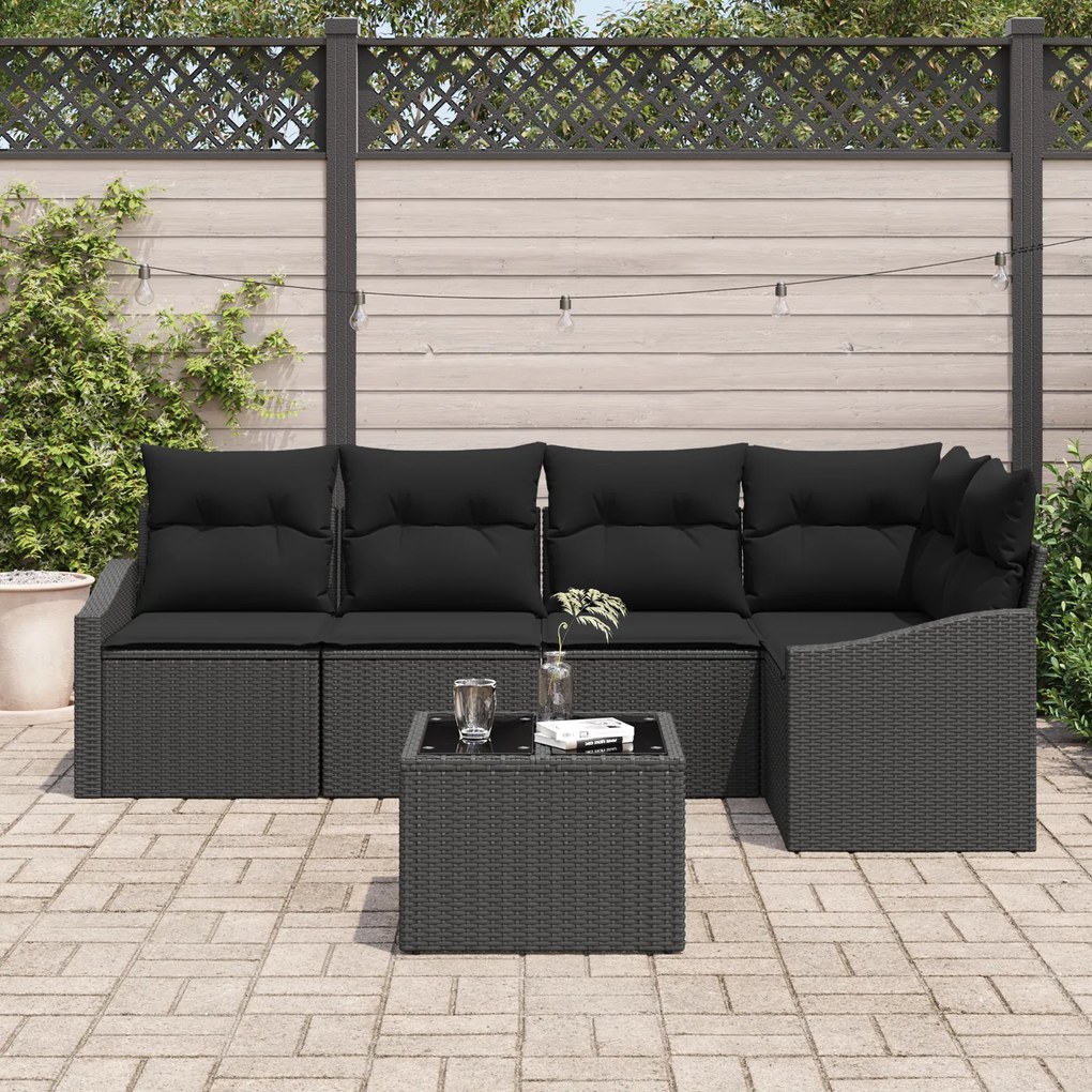 Conjunto de Jantar de Jardim com 6 Peças e Almofadas Bege em Vime Poly