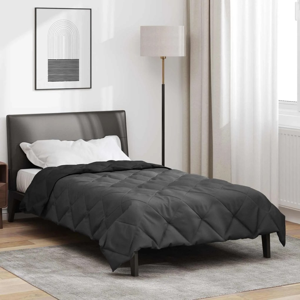 vidaXL Duvet de Ano Inteiro Preto e Anthracite 220 x 155 cm Microfibra